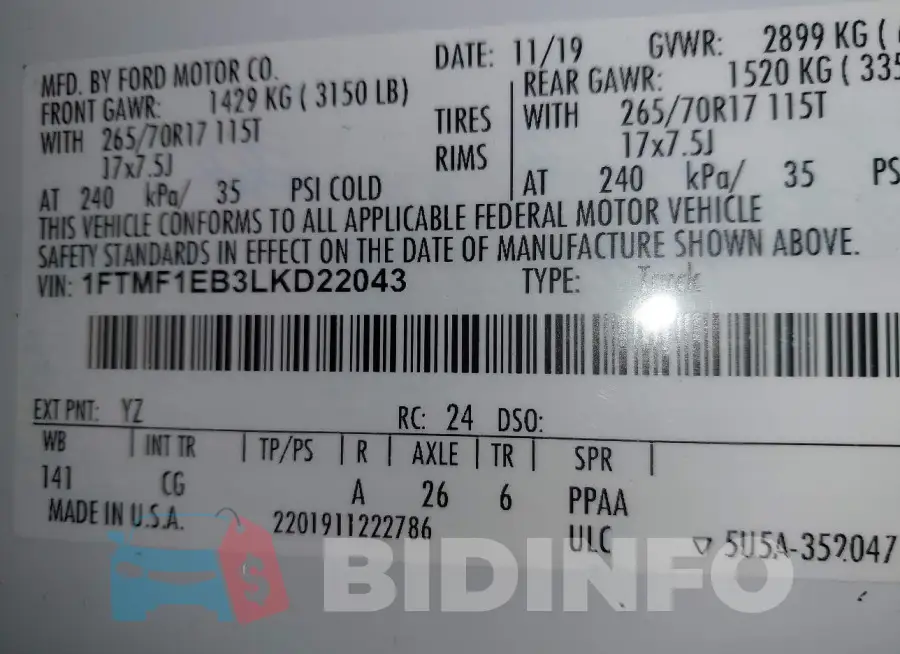 1FTMF1EB3LKD22043 Photo# 9