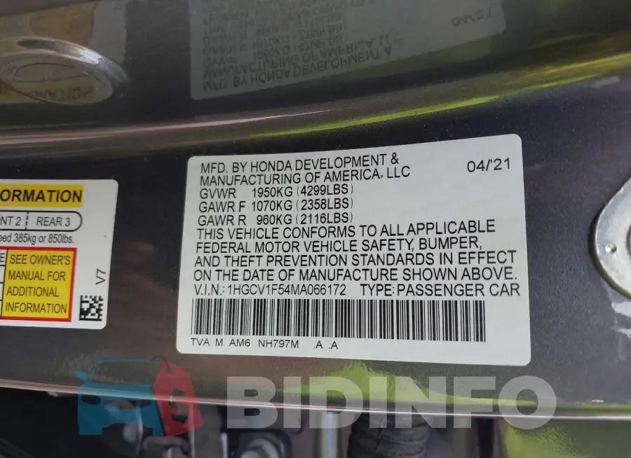 1HGCV1F54MA066172 Photo# 9