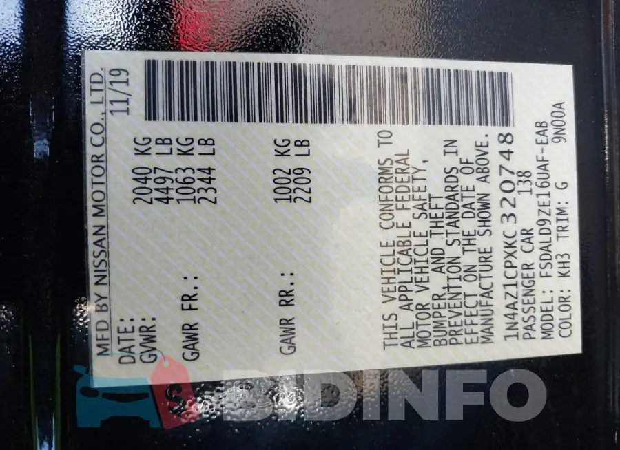 1N4AZ1CPXKC320748 Photo# 9