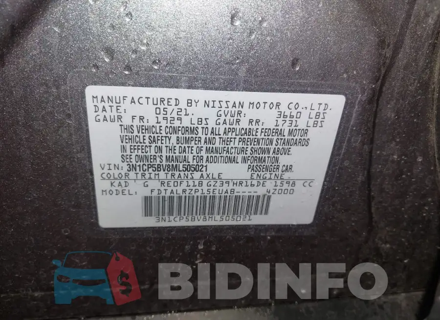 3N1CP5BV8ML505021 Photo# 9