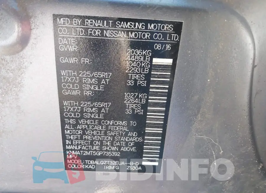 KNMAT2MT5GP735392 Photo# 9