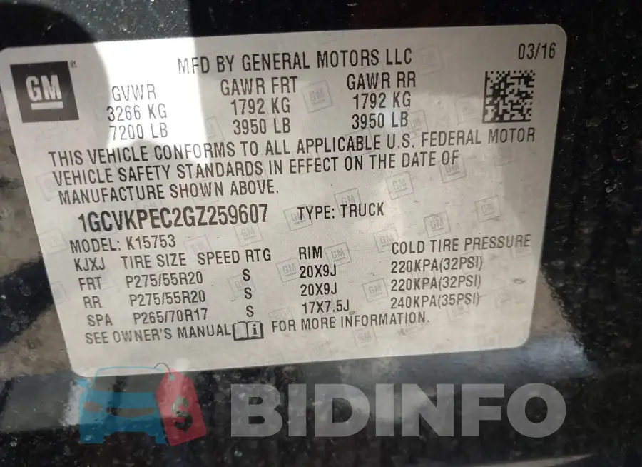 1GCVKPEC2GZ259607 Photo# 9