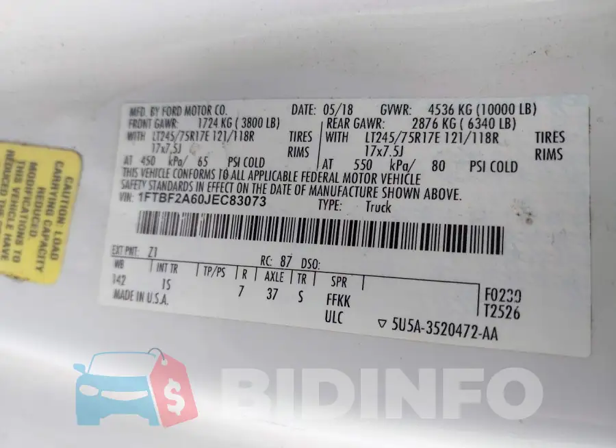 1FTBF2A60JEC83073 Photo# 9