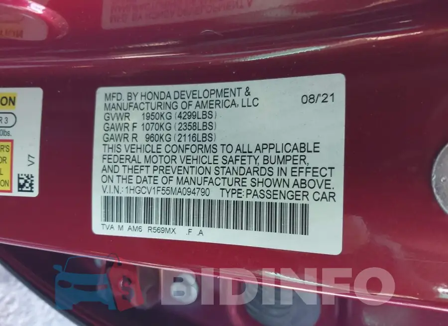 1HGCV1F55MA094790 Photo# 9