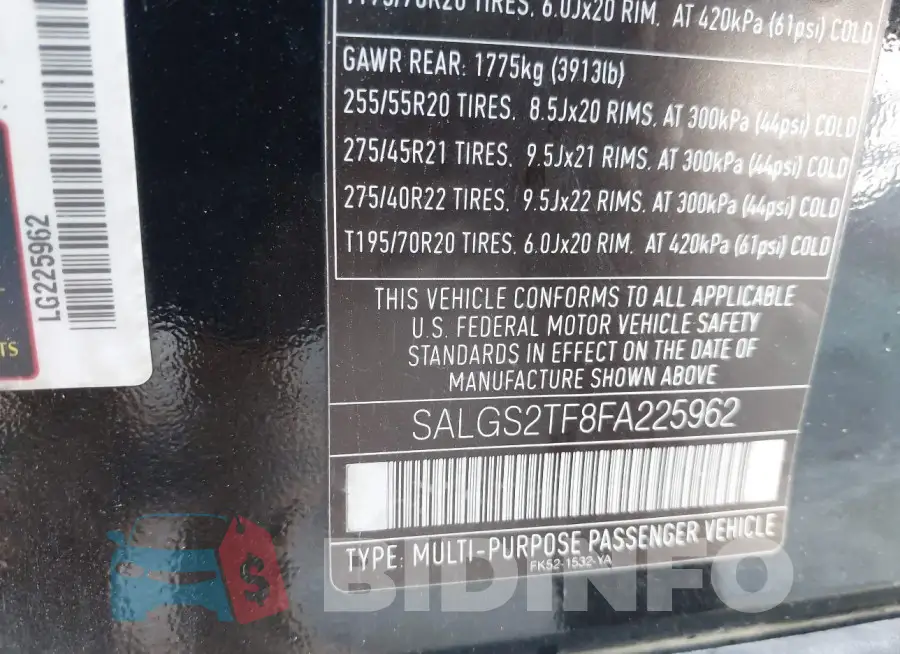 SALGS2TF8FA225962 Photo# 9