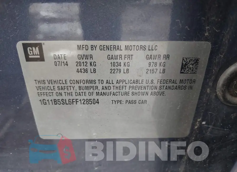 1G11B5SL6FF128504 Photo# 9