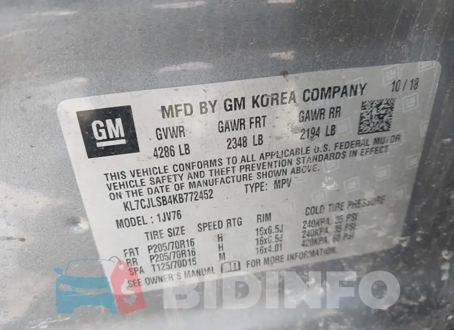KL7CJLSB4KB772452 Photo# 9
