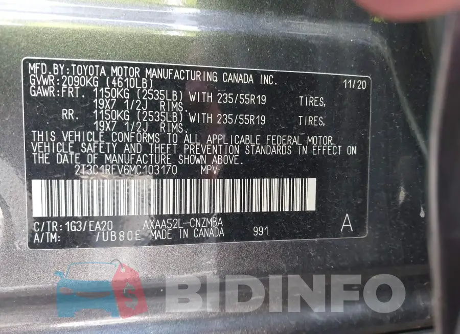 2T3C1RFV6MC103170 Photo# 9