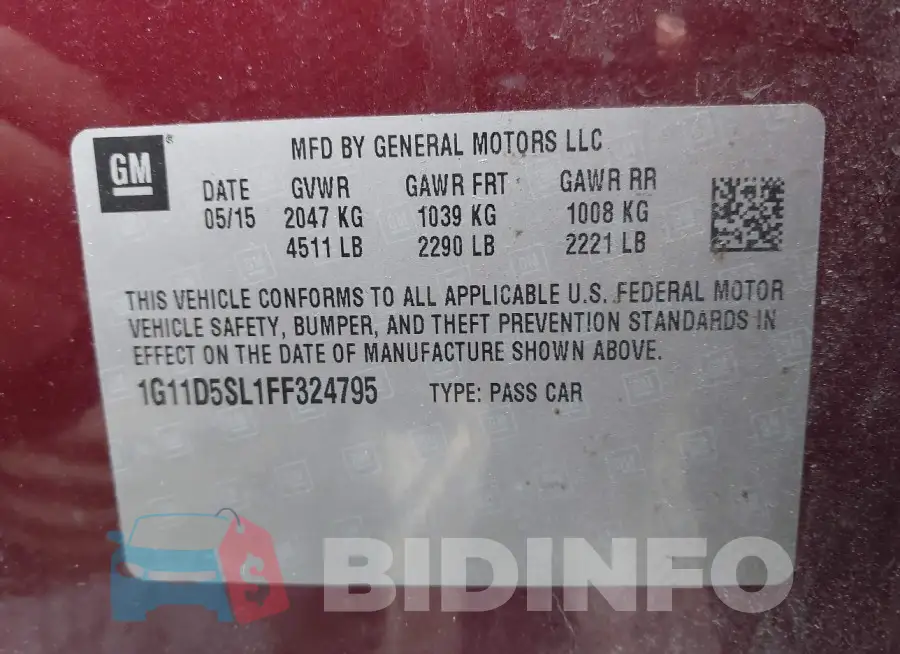 1G11D5SL1FF324795 Photo# 9