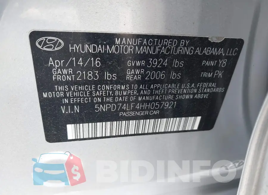 5NPD74LF4HH057921 Photo# 9