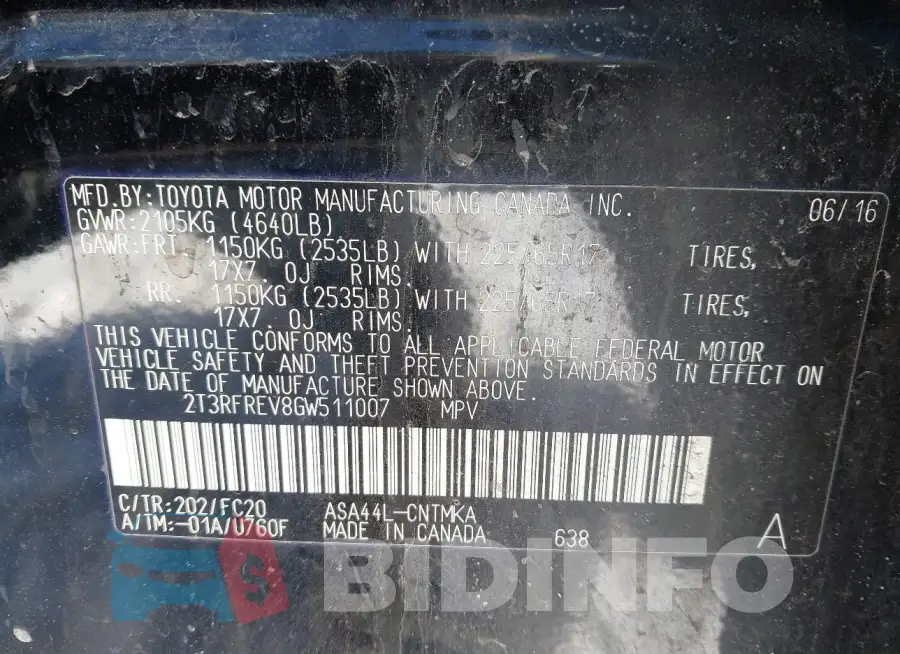 2T3RFREV8GW511007 Photo# 9