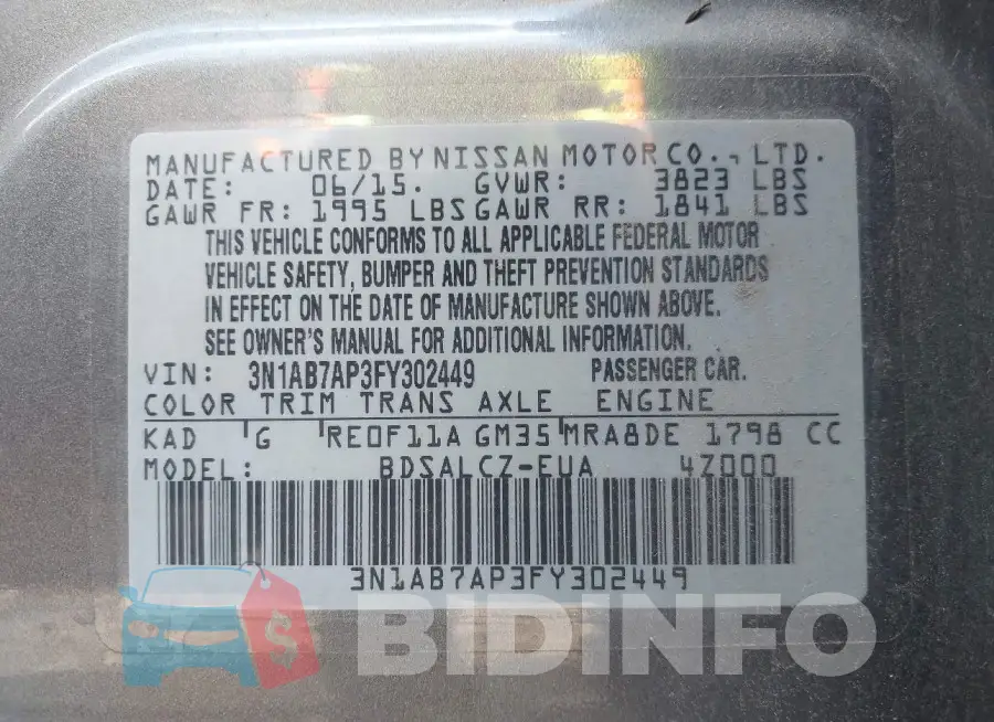 3N1AB7AP3FY302449 Photo# 9