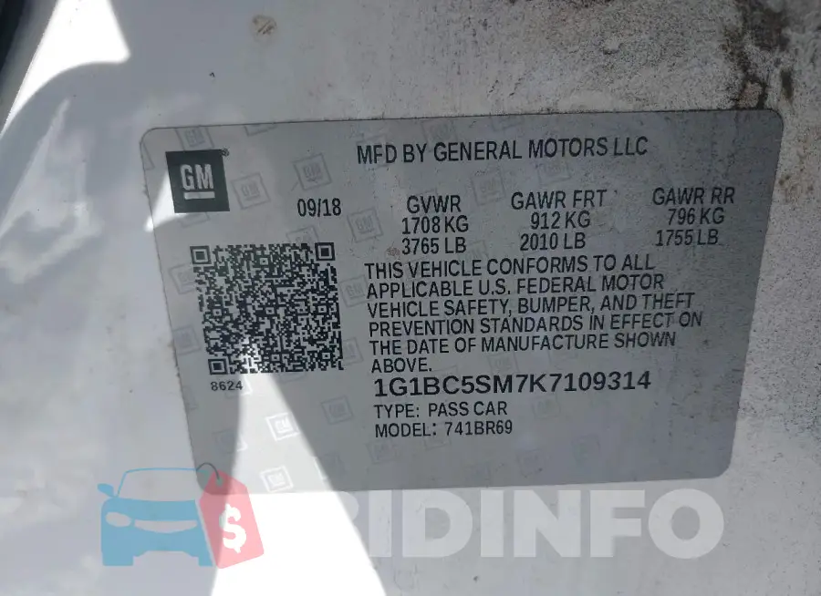 1G1BC5SM7K7109314 Photo# 9