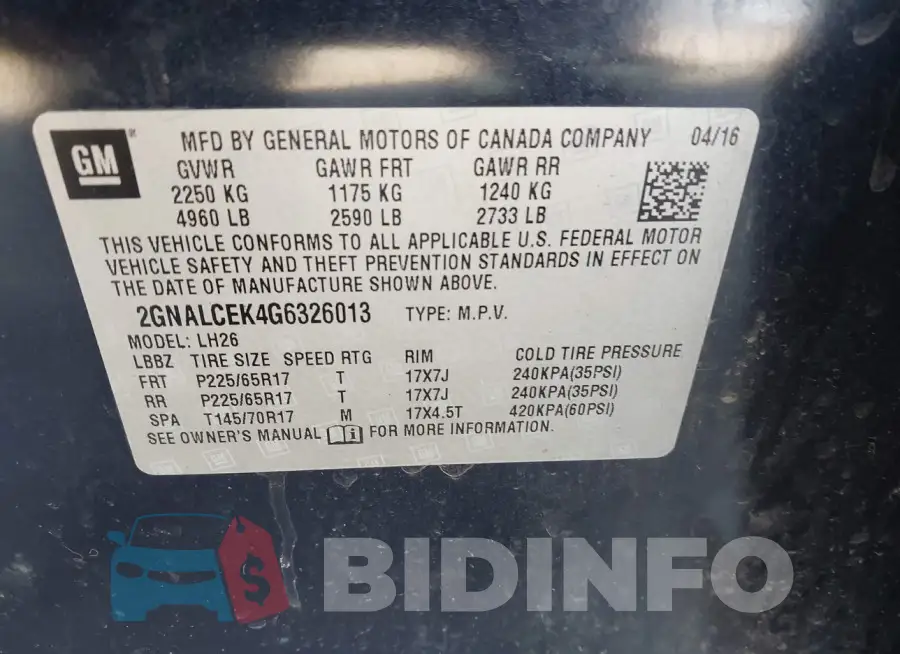 2GNALCEK4G6326013 Photo# 9