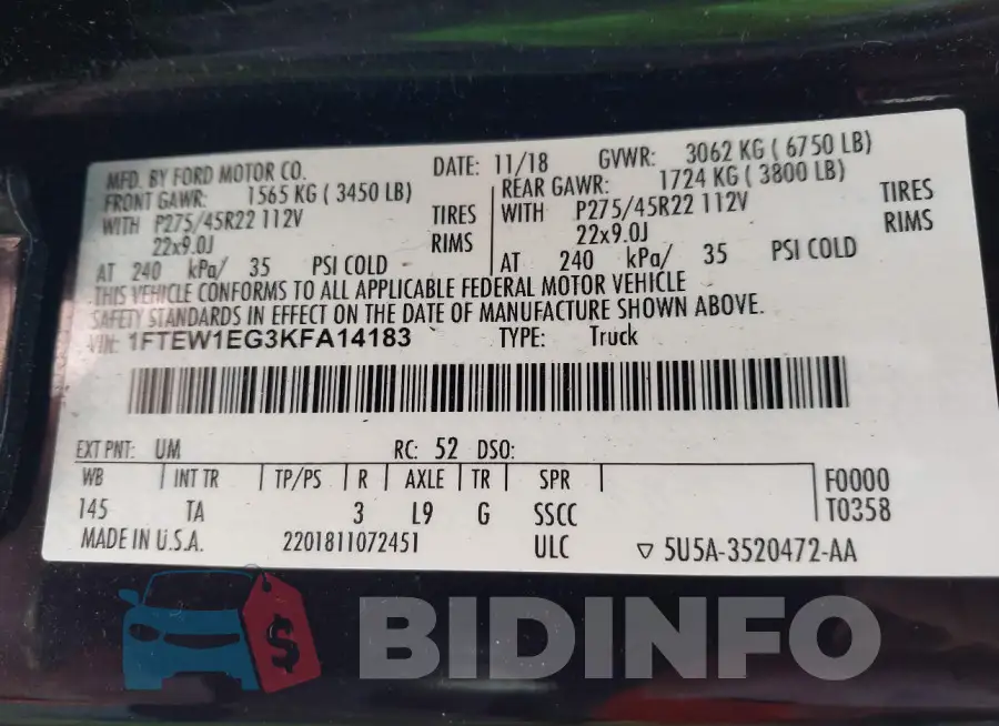 1FTEW1EG3KFA14183 Photo# 9