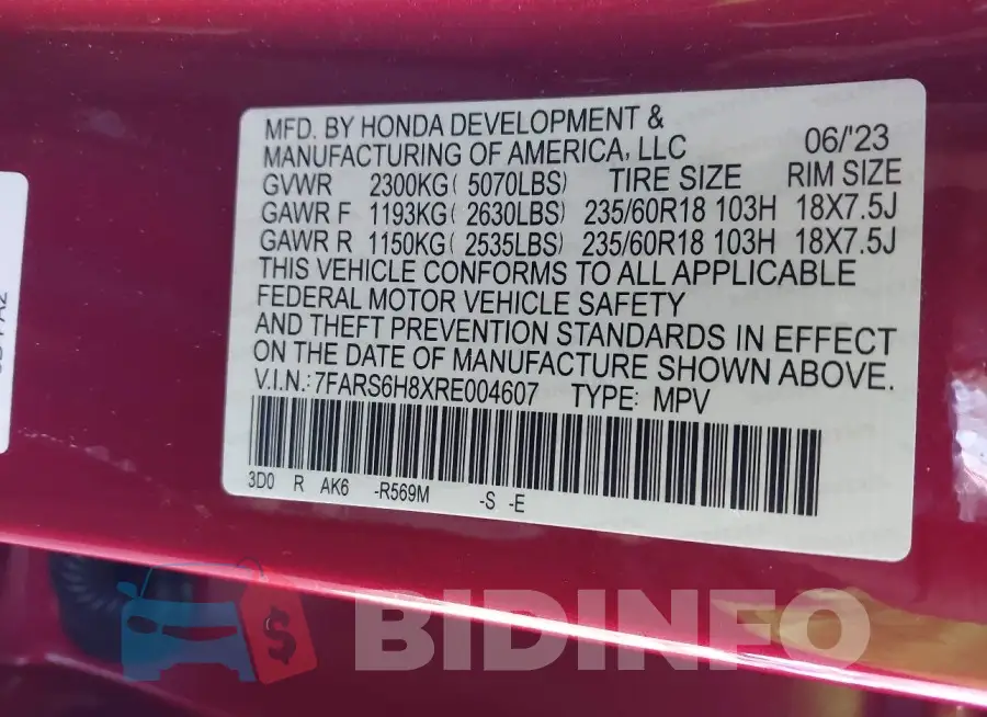 7FARS6H8XRE004607 Photo# 9