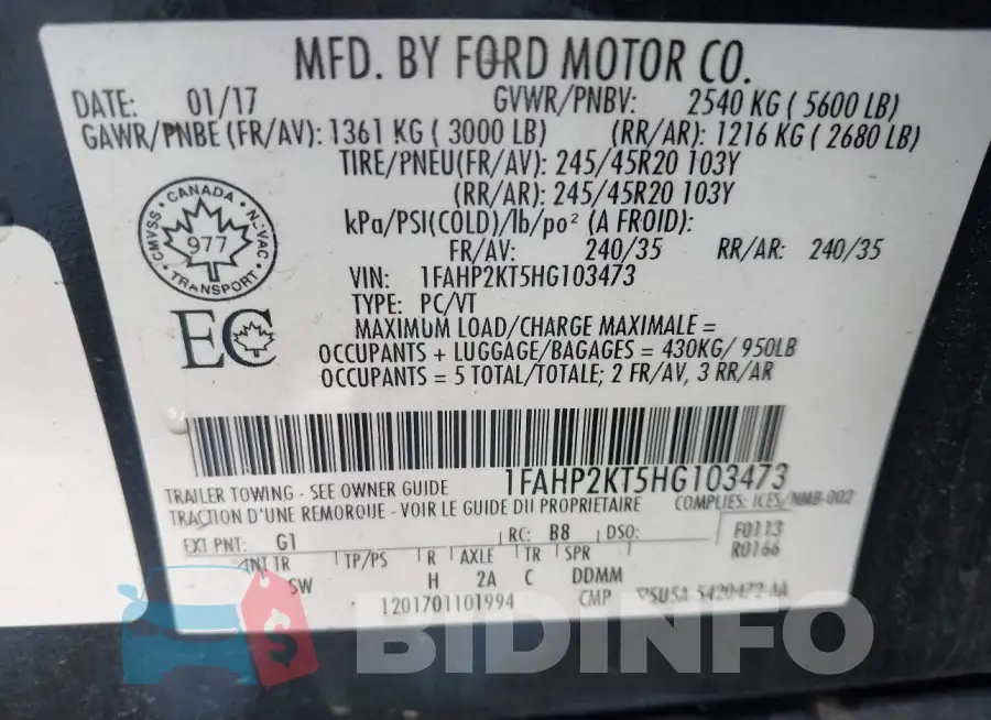1FAHP2KT5HG103473 Photo# 9