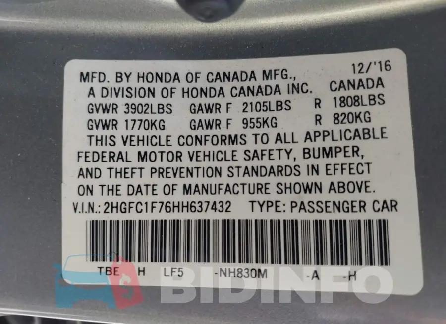 2HGFC1F76HH637432 Photo# 9