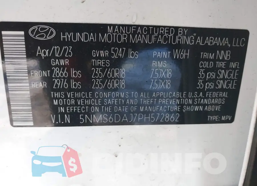 5NMS6DAJ7PH572862 Photo# 9