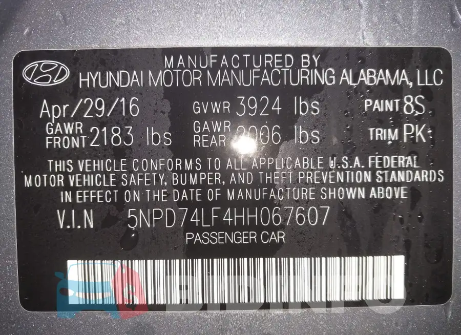 5NPD74LF4HH067607 Photo# 9