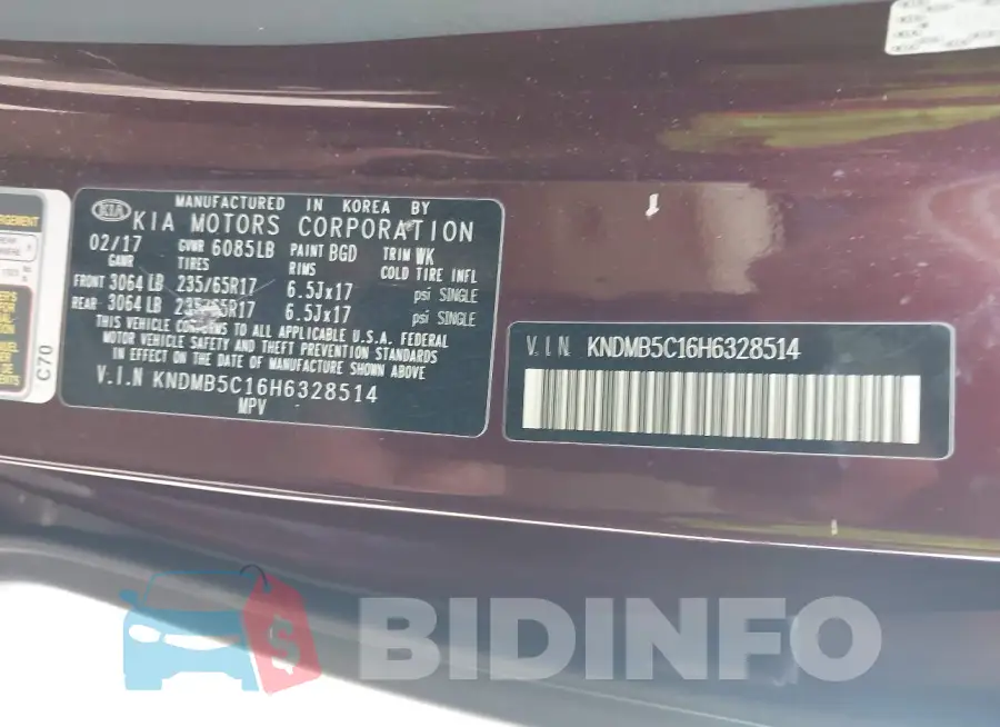 KNDMB5C16H6328514 Photo# 9