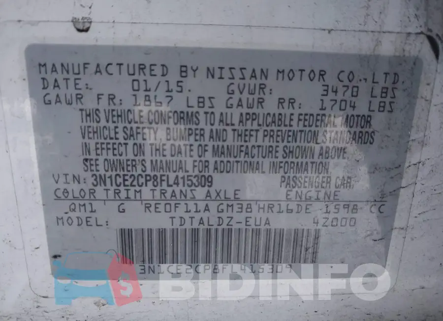 3N1CE2CP8FL415309 Photo# 9