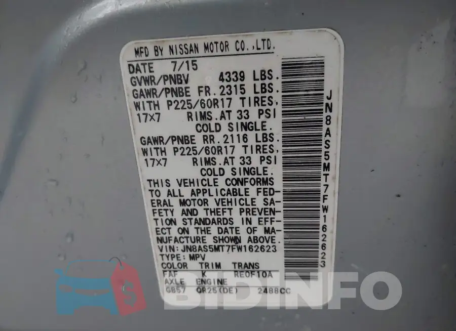 JN8AS5MT7FW162623 Photo# 9