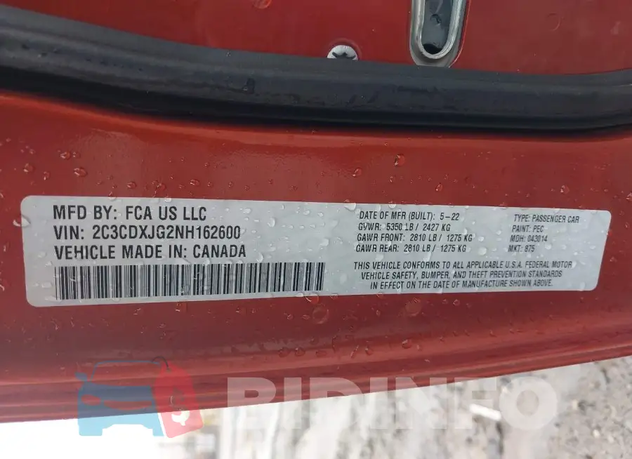 2C3CDXJG2NH162600 Photo# 9