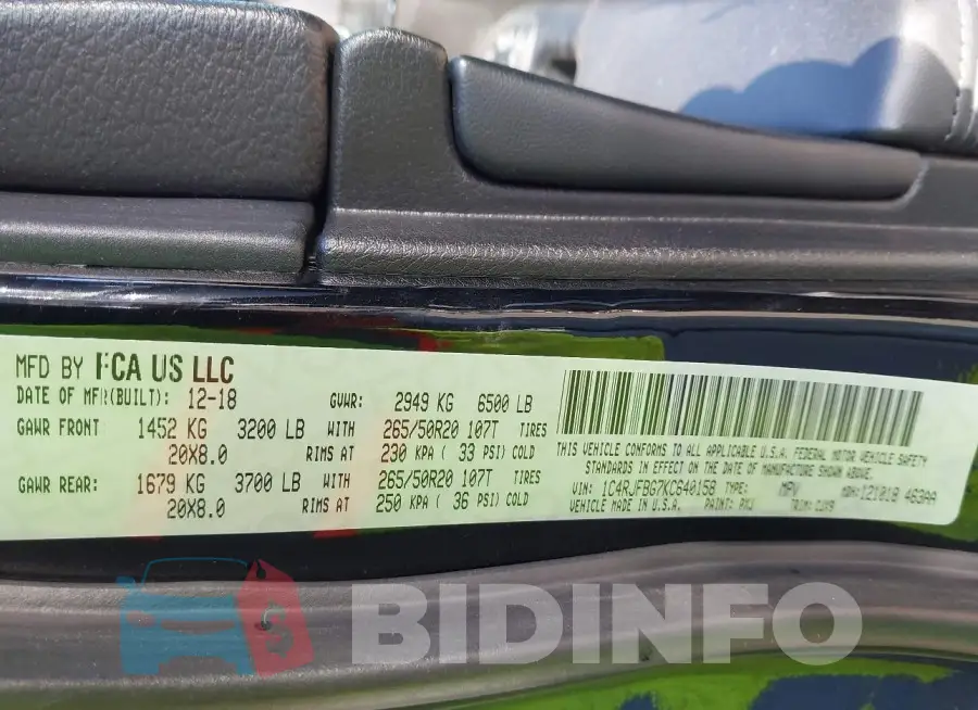 1C4RJFBG7KC640158 Photo# 9