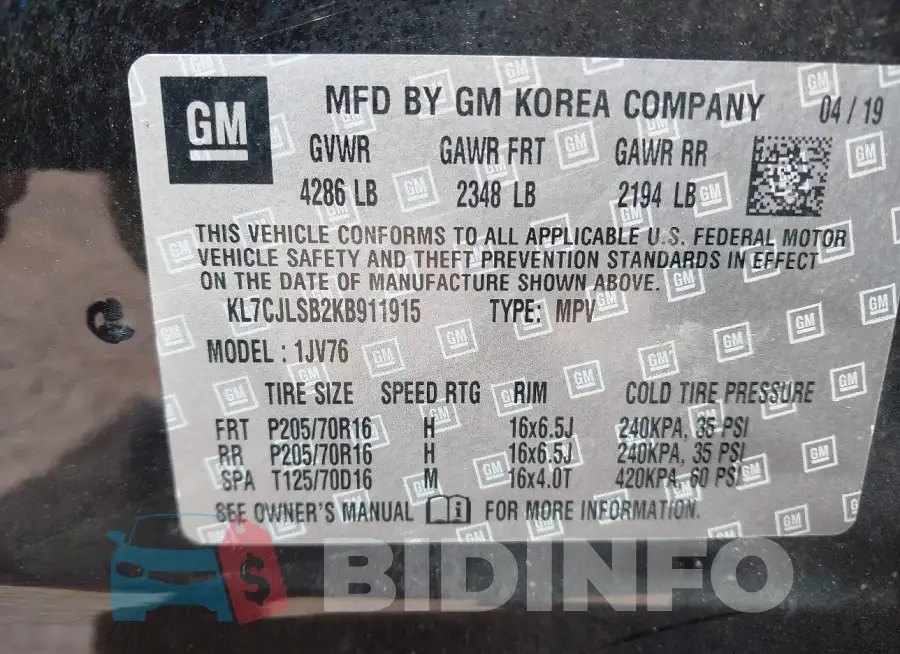KL7CJLSB2KB911915 Photo# 9