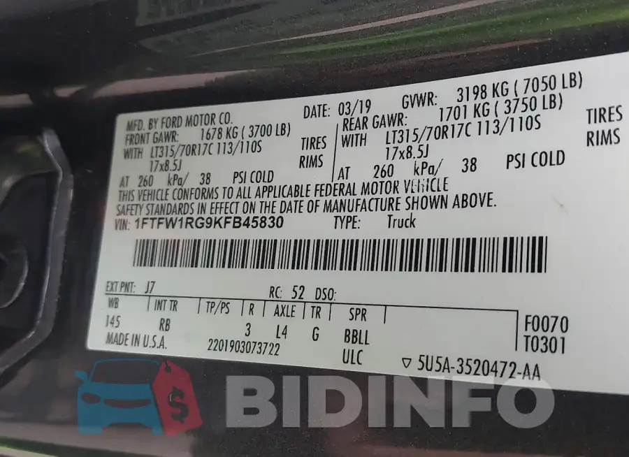 1FTFW1RG9KFB45830 Photo# 9