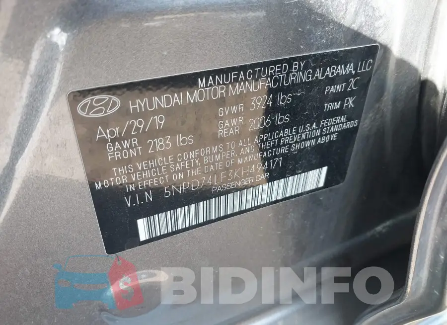 5NPD74LF3KH494171 Photo# 9