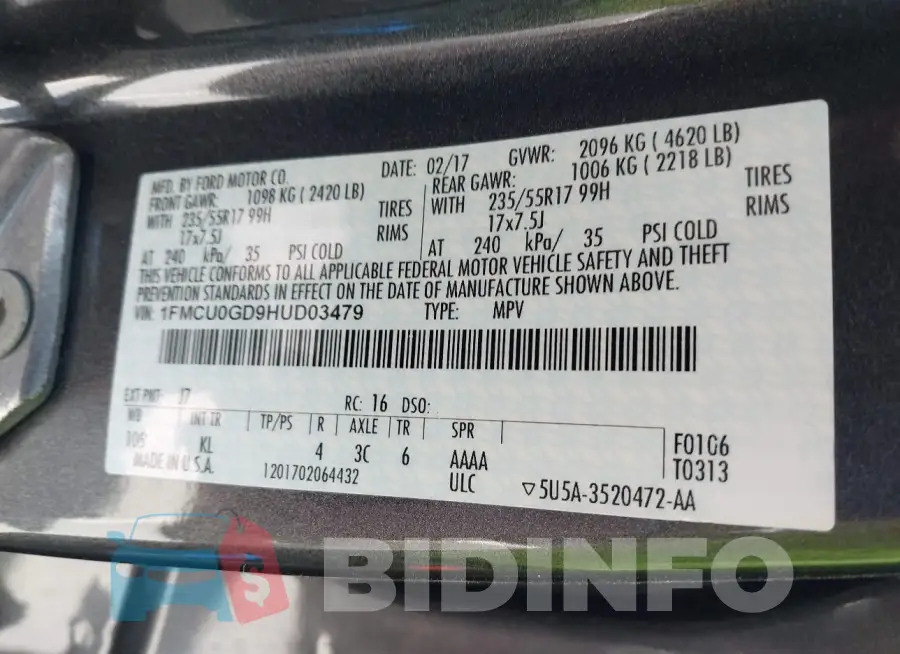 1FMCU0GD9HUD03479 Photo# 9
