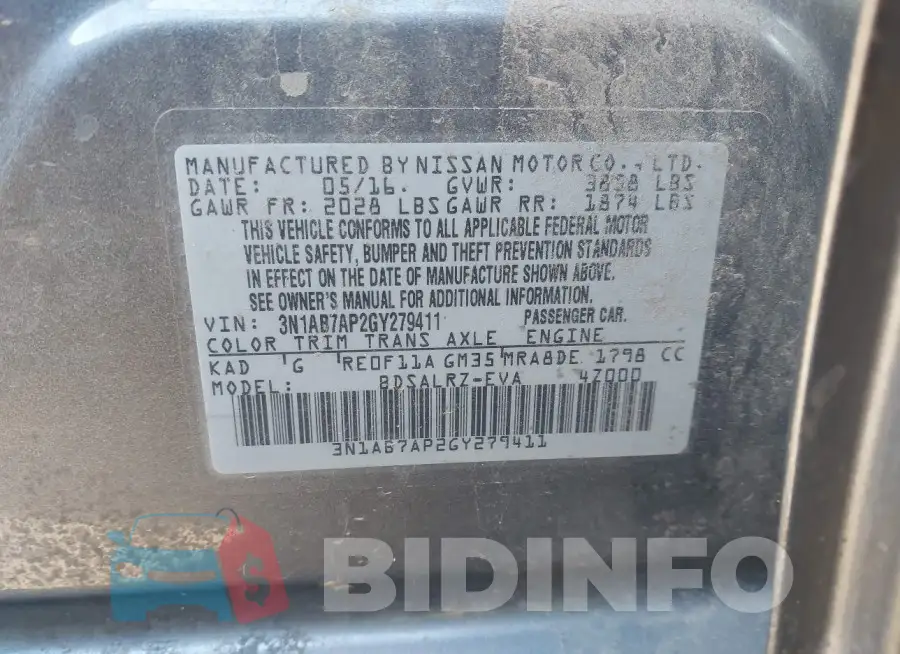 3N1AB7AP2GY279411 Photo# 9