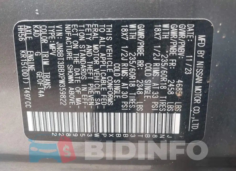 JN8BT3BBXPW359822 Photo# 9