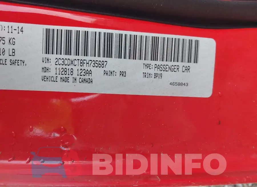 2C3CDXCT8FH735687 Photo# 9