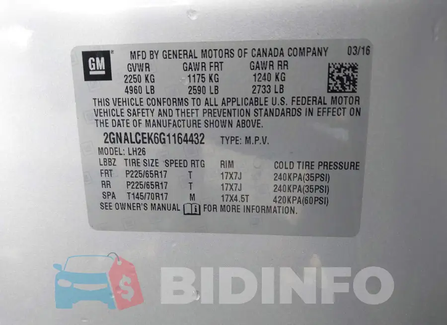 2GNALCEK6G1164432 Photo# 9