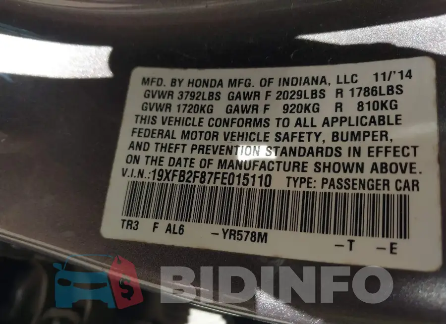 19XFB2F87FE015110 Photo# 9