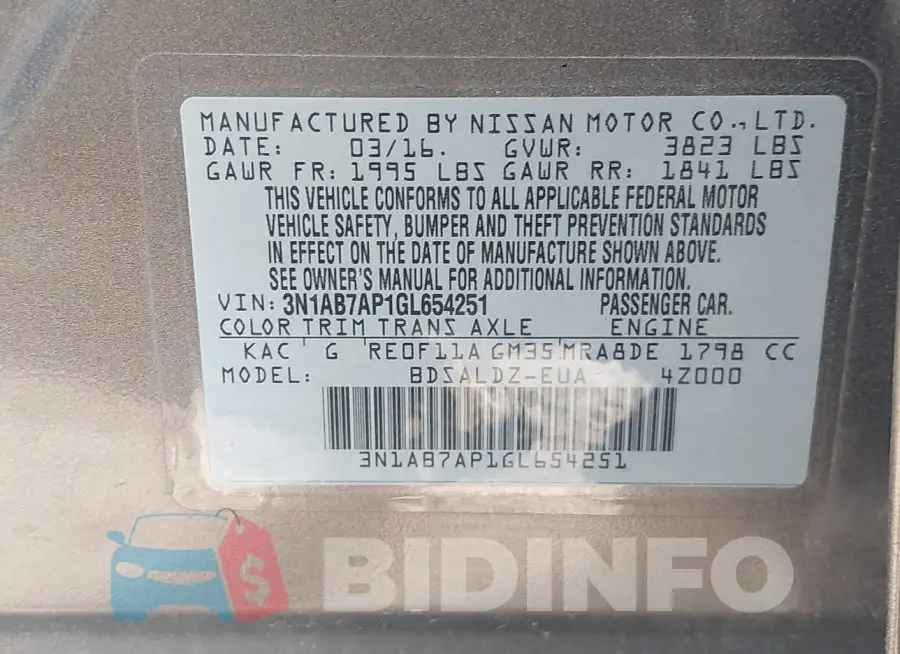3N1AB7AP1GL654251 Photo# 9