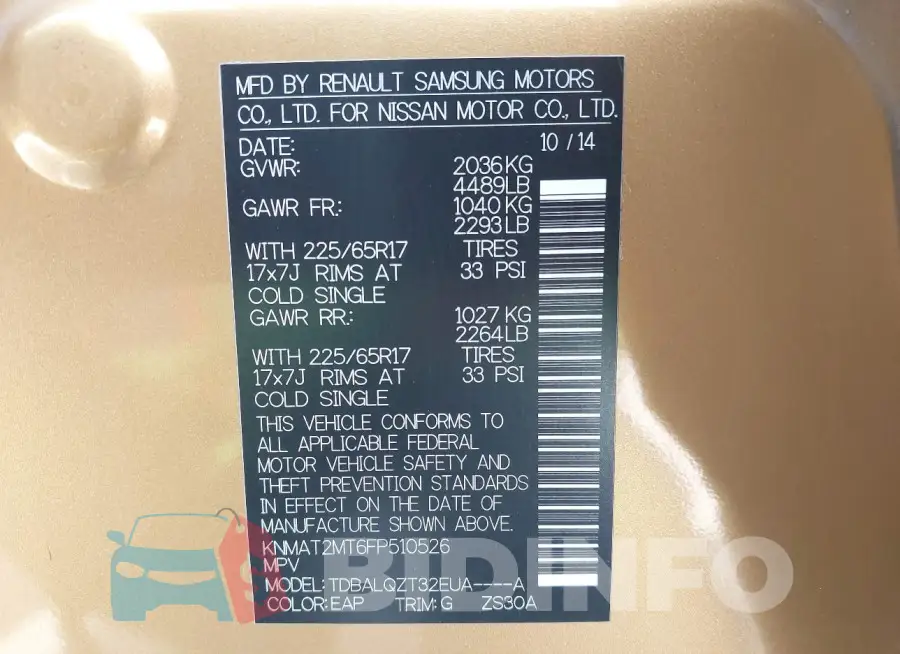 KNMAT2MT6FP510526 Photo# 9