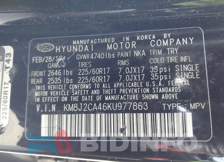 KM8J2CA46KU977863 Photo# 9