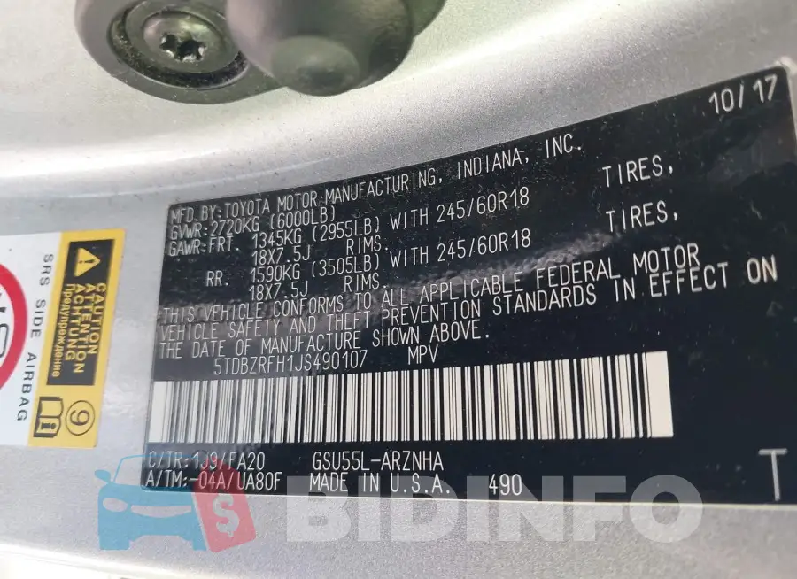 5TDBZRFH1JS490107 Photo# 9