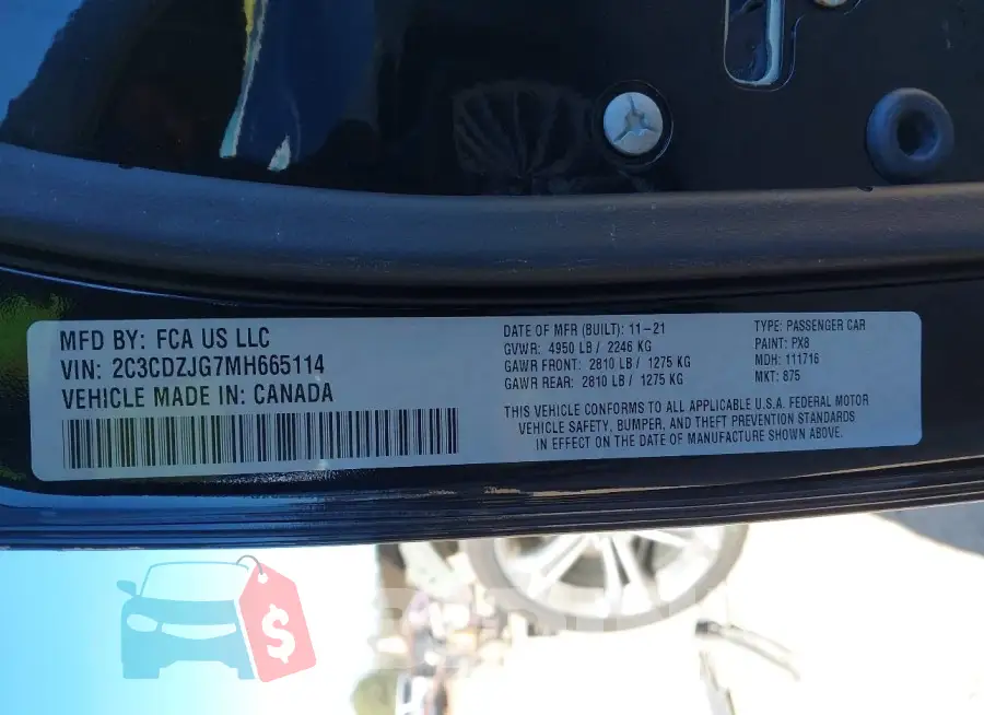 2C3CDZJG7MH665114 Photo# 9