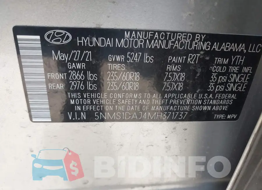 5NMS1DAJ4MH371737 Photo# 9