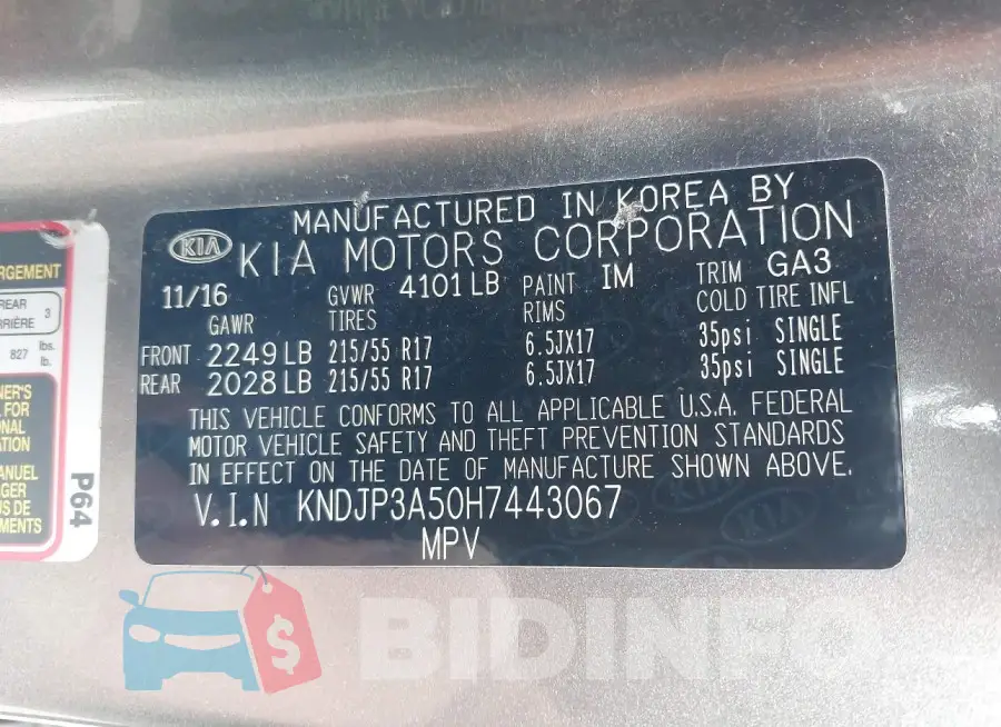 KNDJP3A50H7443067 Photo# 9