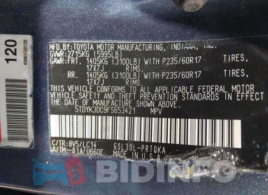 5TDYK3DC9FS653421 Photo# 9