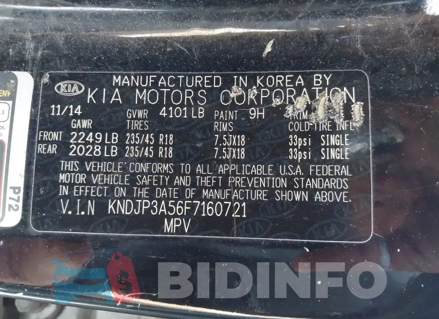 KNDJP3A56F7160721 Photo# 9