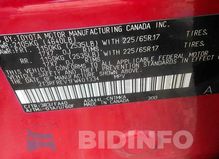 2T3RFREV1FW401334 Photo# 9