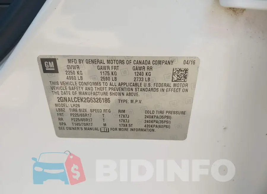 2GNALCEK2G6326186 Photo# 9