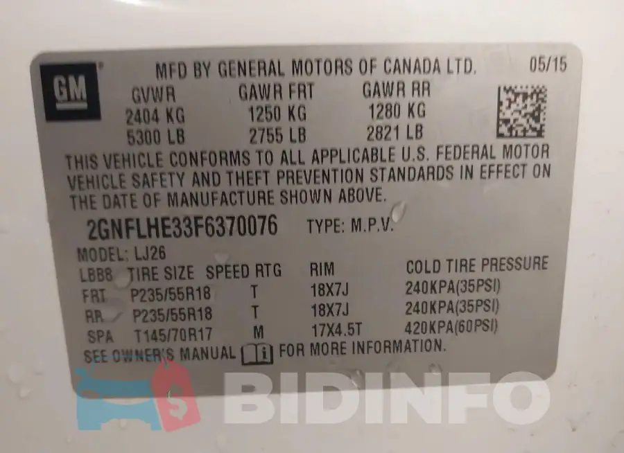 2GNFLHE33F6370076 Photo# 9